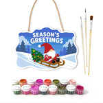 Gnome sled season’s greetings paint by numbers door hanger with paints and brushes