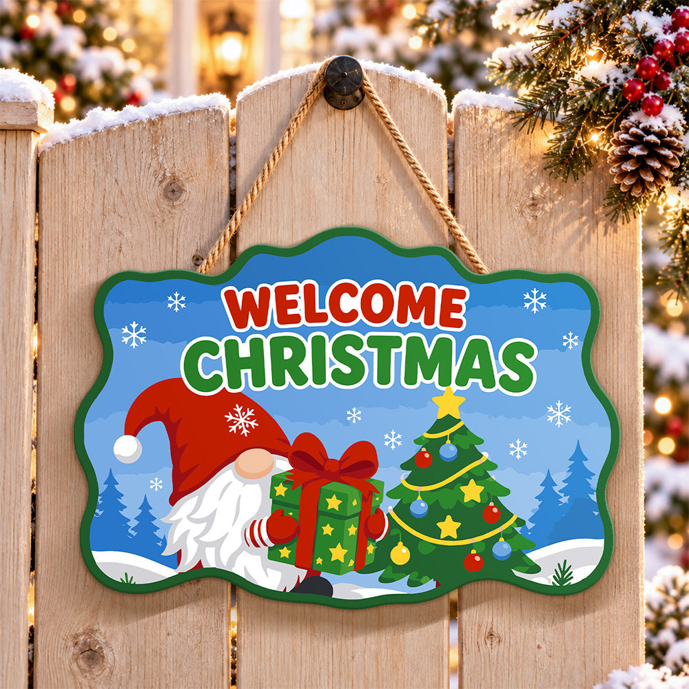 Gnome welcome christmas gift paint by numbers door hanger on a garden gate