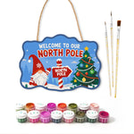 Gnome welcome to our north pole paint by numbers door hanger with paints and brushes