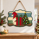 Gnome with gift box paint by numbers door hanger as indoor wall decor