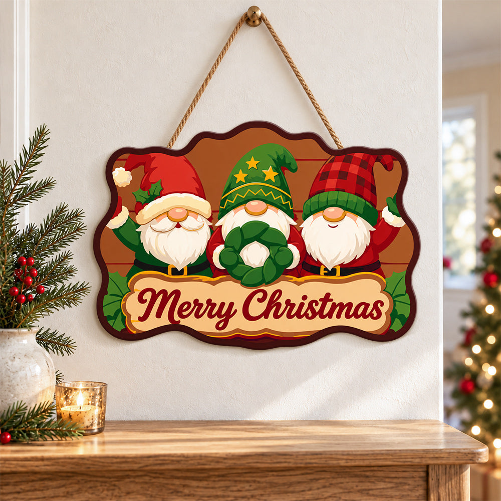 Gnomes with wreath paint by numbers door hanger as indoor wall decor