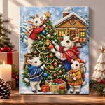 Goat family decorating christmas tree pearl diamond painting kit for beginners