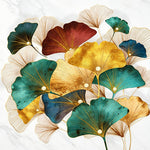 Gold and green ginkgo leaves cross stitch kit for beginners