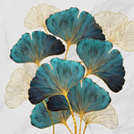 Gold and teal ginkgo leaves on marble paint by numbers kit for beginners