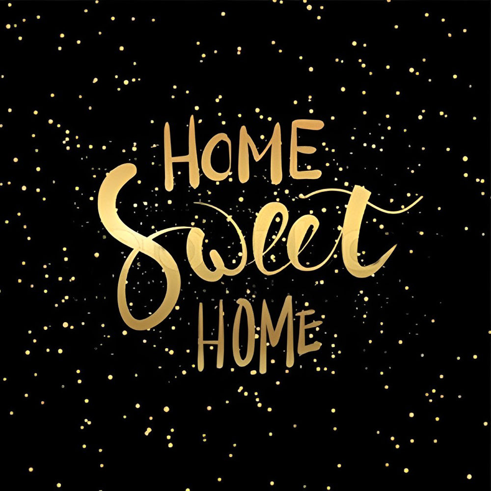Gold home sweet home on black starry background cross stitch kit for beginners