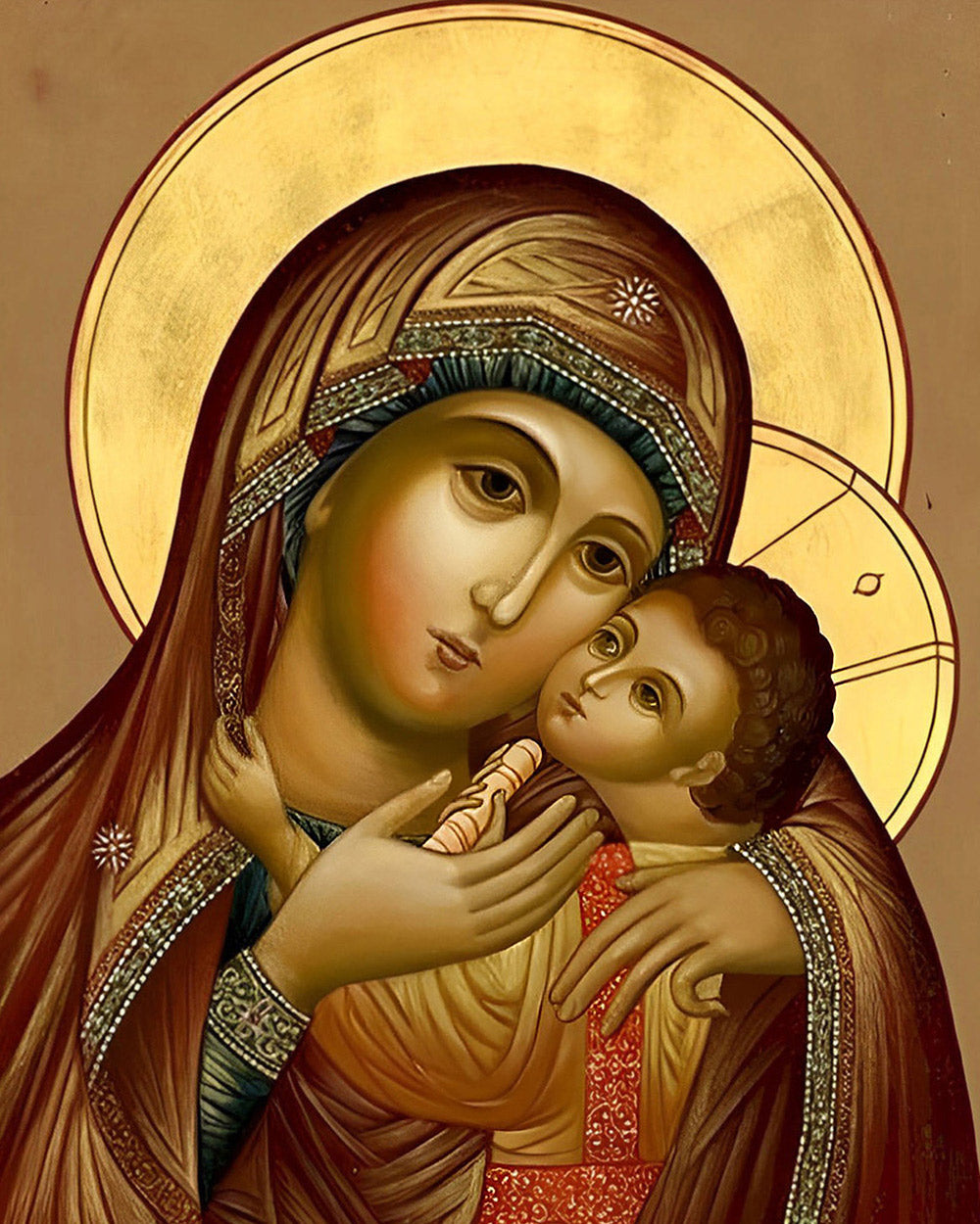 Gold icon virgin mary and child cross stitch kit for beginners
