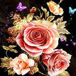 Gold leaf roses and butterflies cross stitch kit for beginners