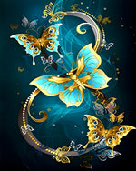Golden and blue metallic butterflies cross stitch kit for beginners