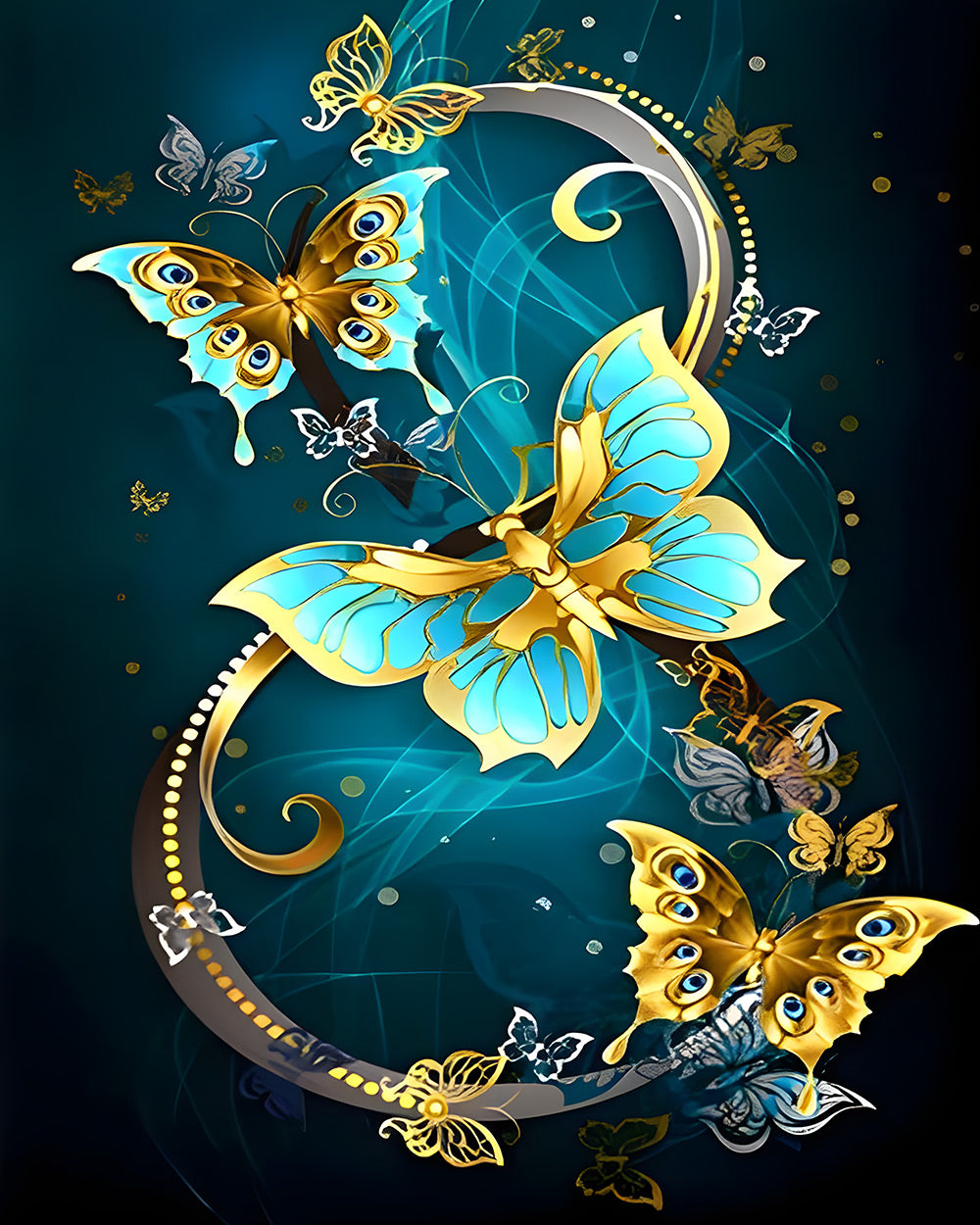 Golden and blue metallic butterflies cross stitch kit for beginners