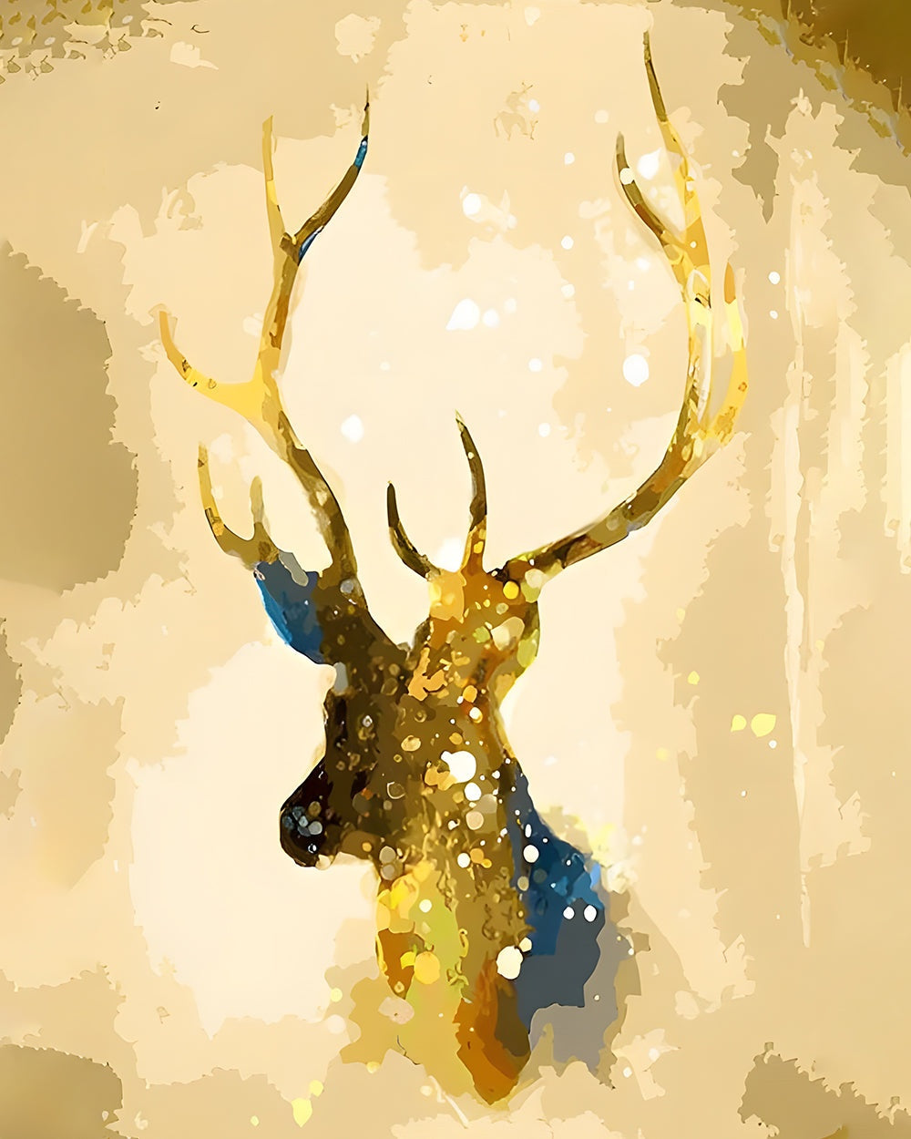 Golden and blue watercolour stag paint by numbers kit for beginners