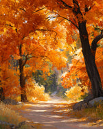 Golden autumn forest path cross stitch kit for beginners