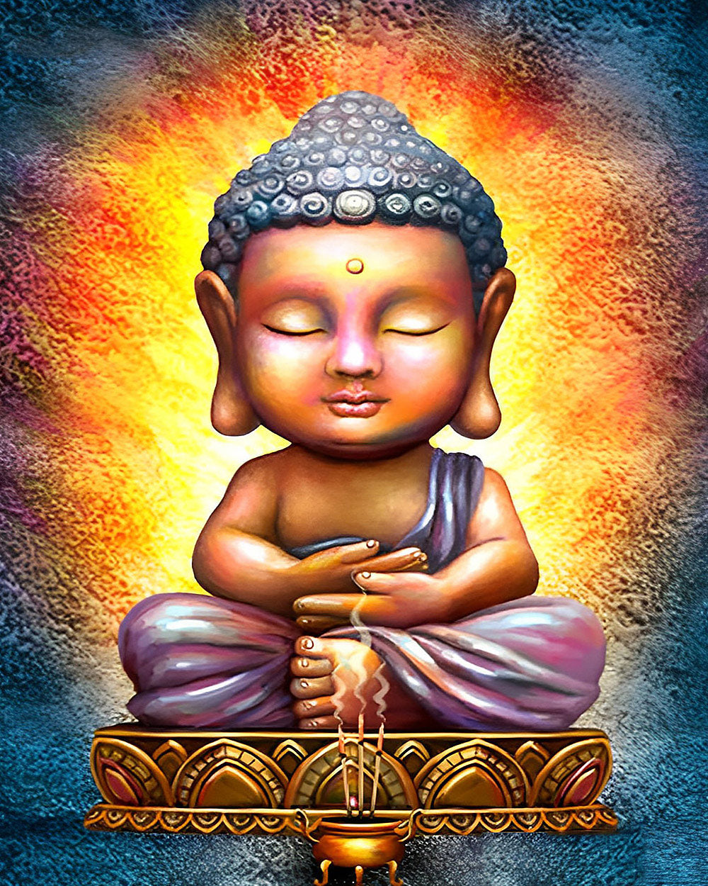 Golden baby buddha with halo cross stitch kit for beginners