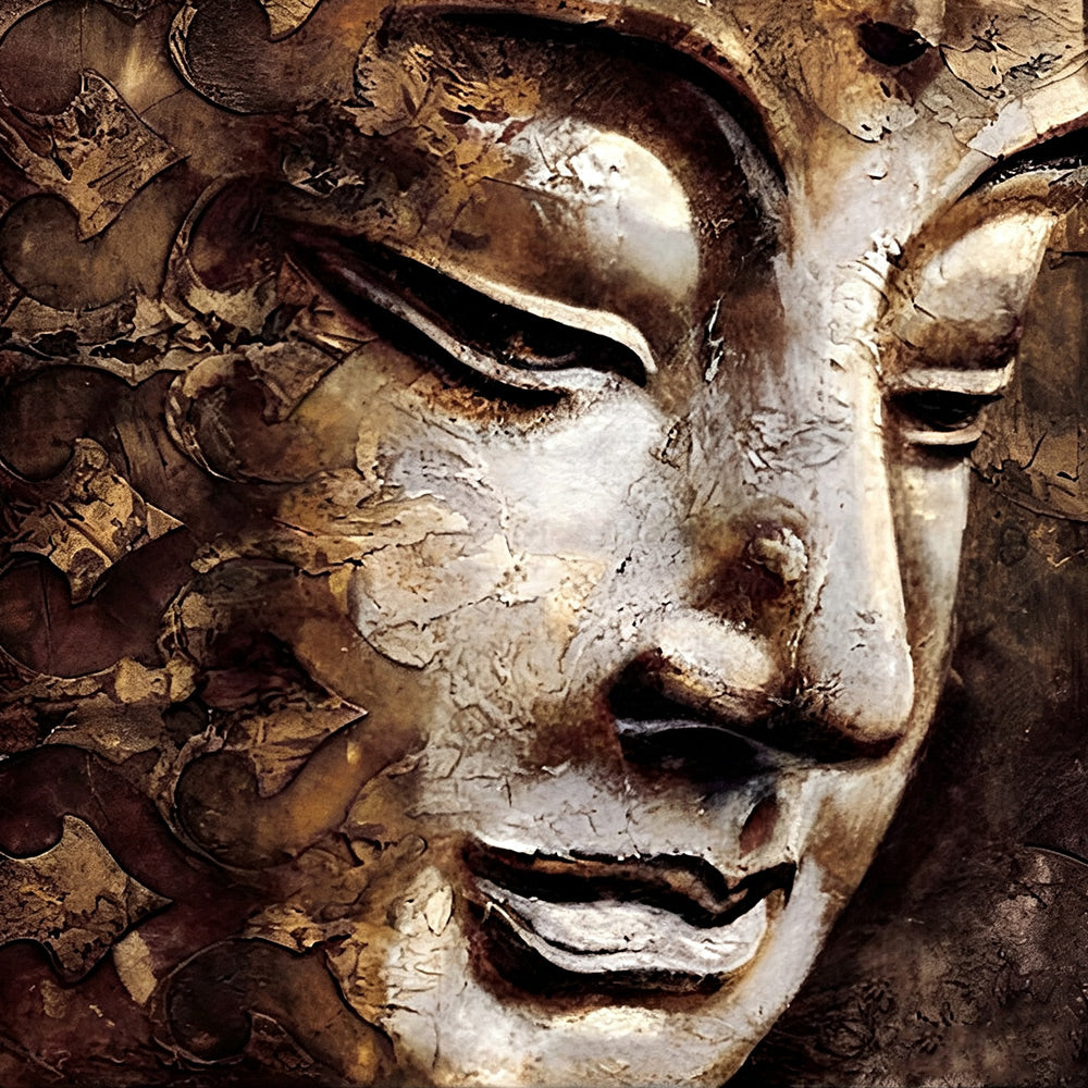 Golden buddha face close up cross stitch kit for beginners