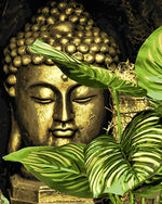 Golden buddha with botanical leaves cross stitch kit for beginners