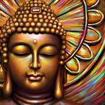 Golden buddha with colourful halo cross stitch kit for beginners