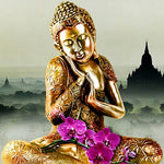 Golden buddha with purple orchids cross stitch kit for beginners