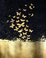 Golden butterflies on black background cross stitch kit for beginners