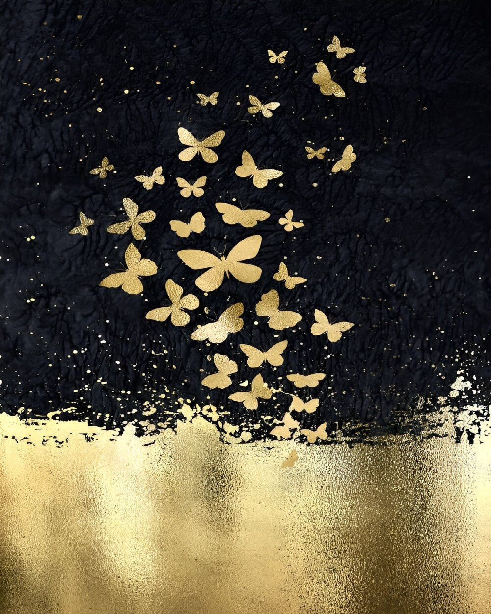 Golden butterflies on black background cross stitch kit for beginners