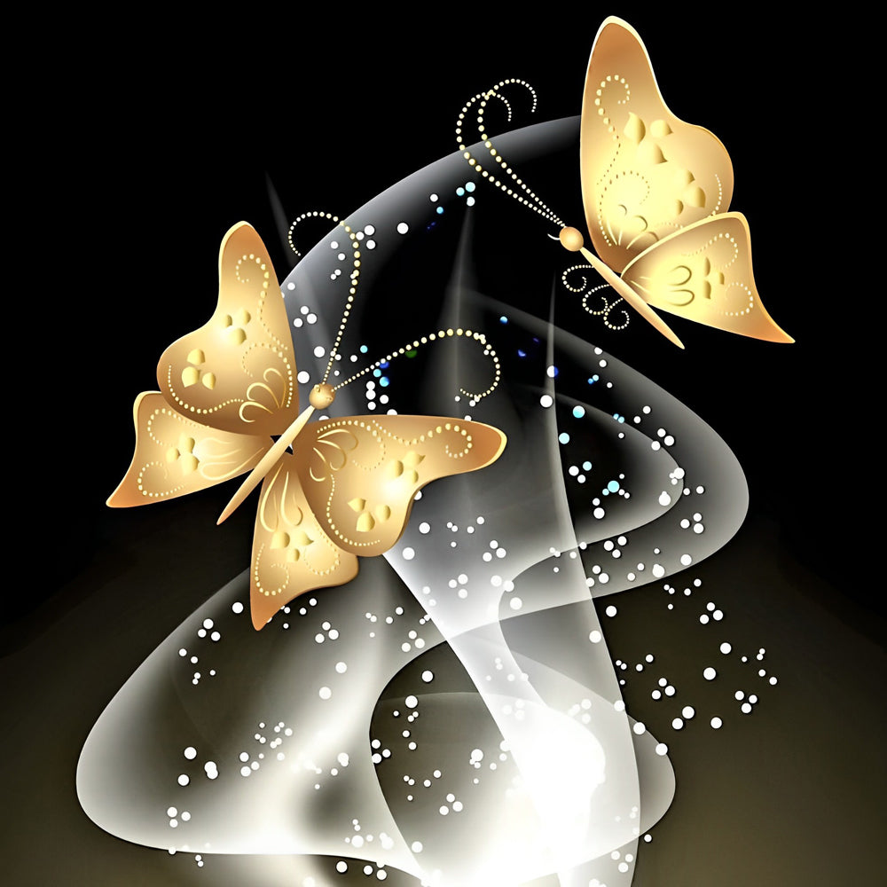Golden butterflies with sparkling light cross stitch kit for beginners