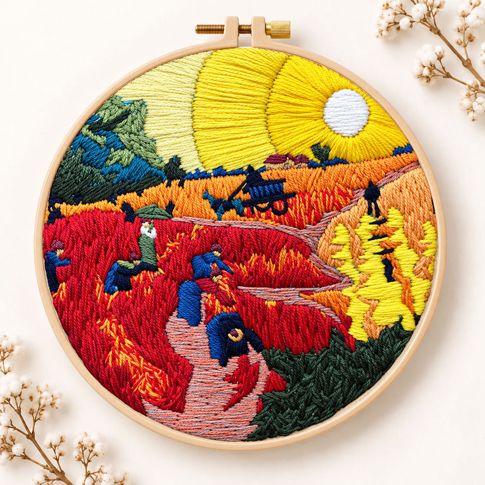 Golden harvest field sunset embroidery kit