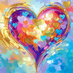 Golden heart with colourful collage cross stitch kit for beginners