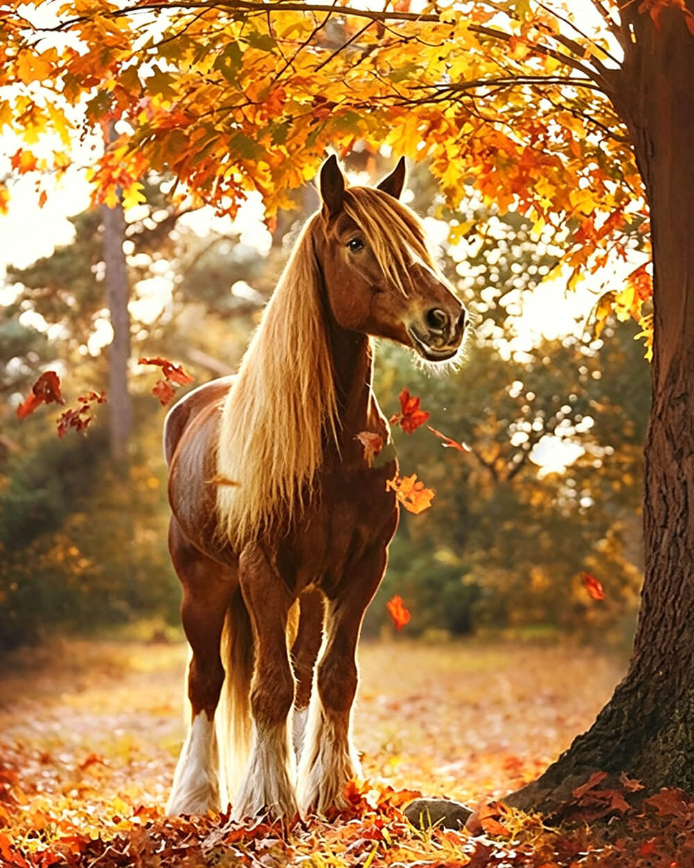 Golden horse in autumn sunshine cross stitch kit for beginners