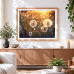 Finished golden hour dandelions and dewdrops paint by numbers artwork displayed as home decor