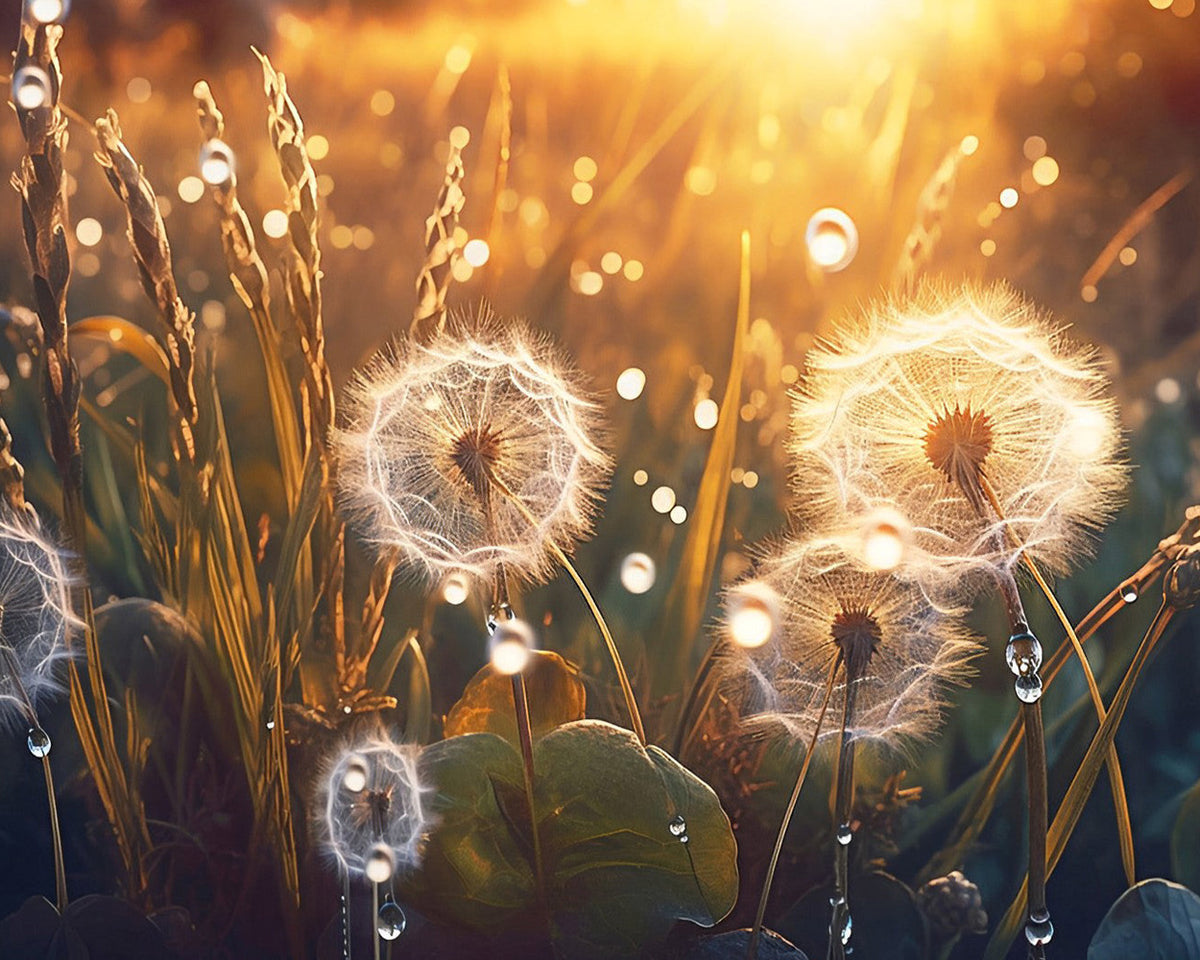 Golden hour dandelions and dewdrops paint by numbers kit for beginners
