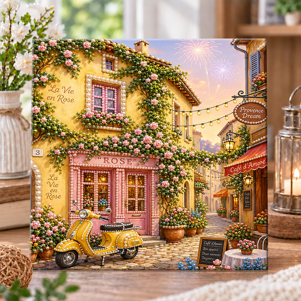 Golden hour european alley dream pearl diamond painting kit for beginners