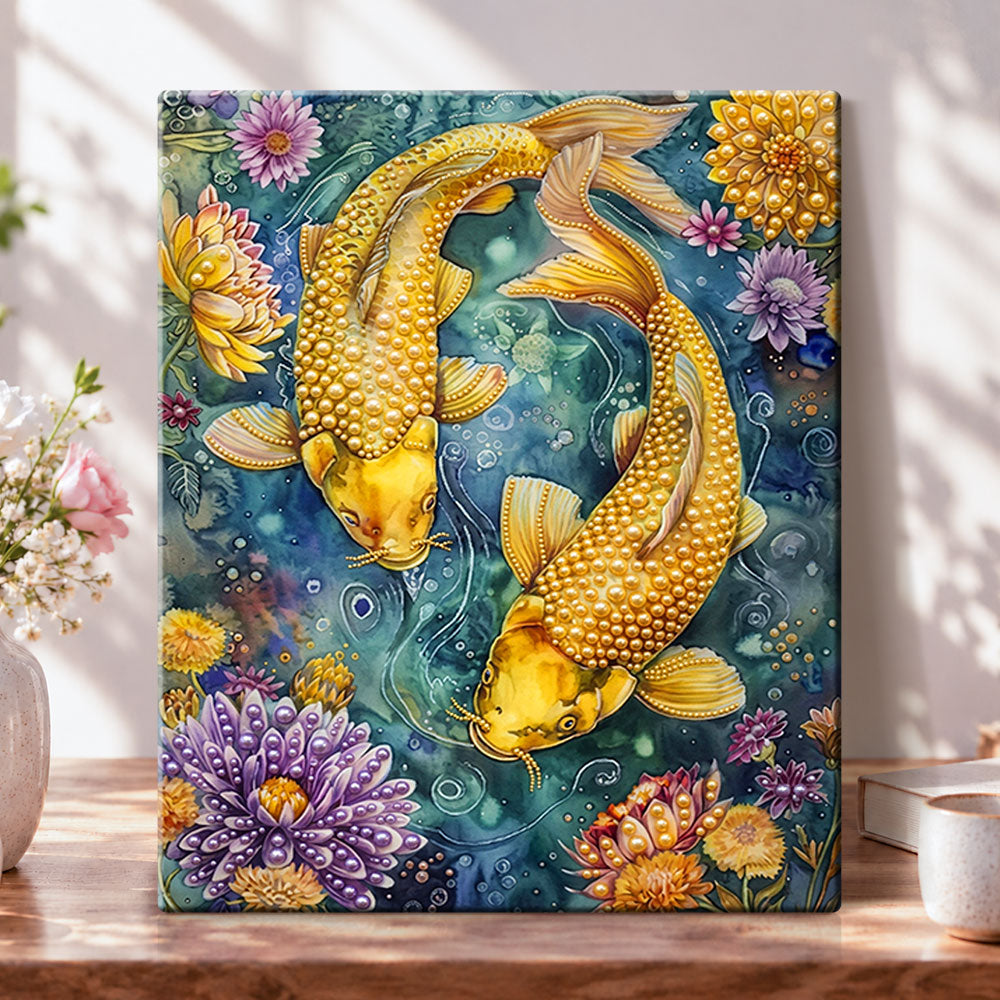 Golden koi and blooms pearl diamond painting kit for beginners