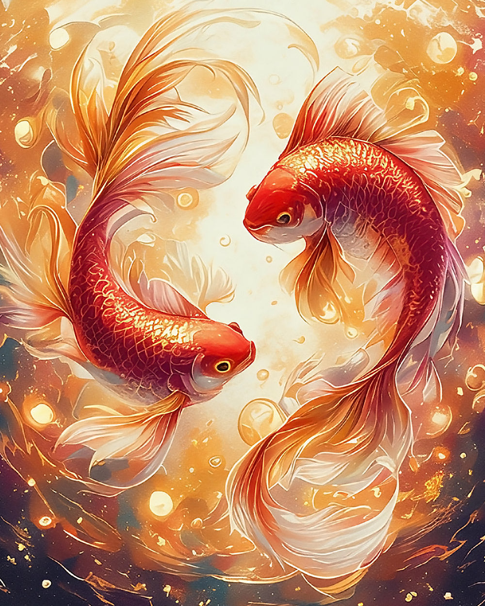 Golden koi fish pair cross stitch kit for beginners