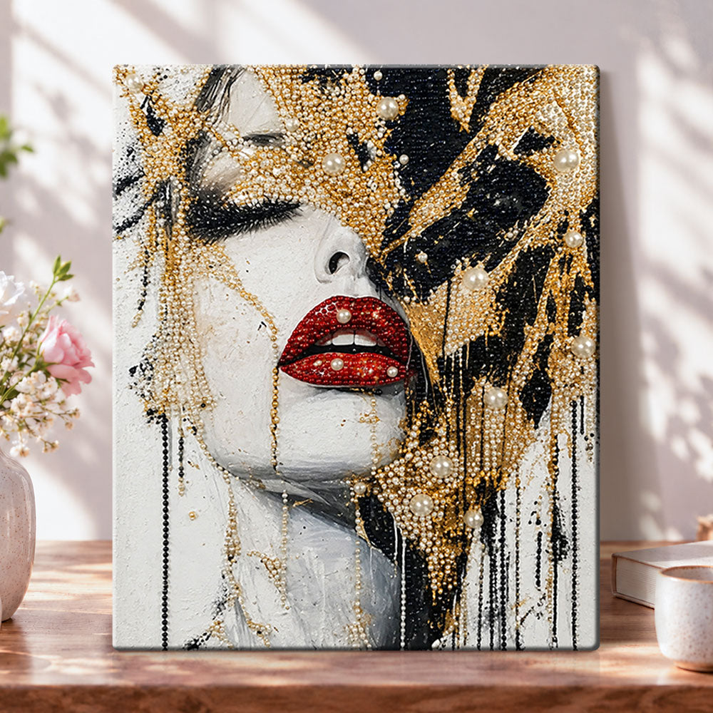 Golden lips and pearls pearl diamond painting kit for beginners