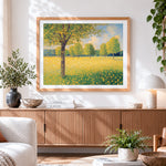 Finished golden meadow in the sunshine cross stitch artwork displayed
