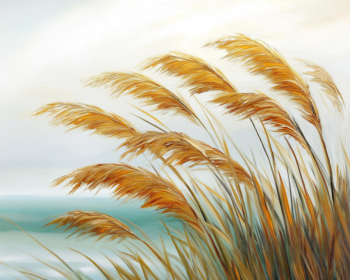 Golden pampas grass by the sea cross stitch kit for beginners