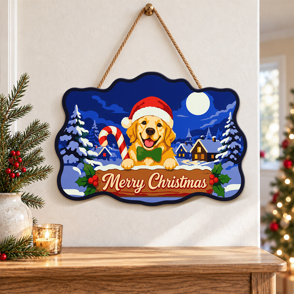 Golden retriever candy cane paint by numbers door hanger as indoor wall decor