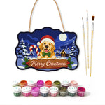 Golden retriever candy cane paint by numbers door hanger with paints and brushes