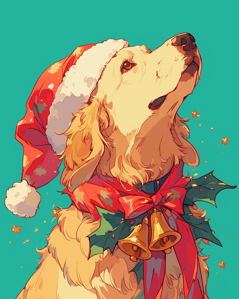 Golden retriever in santa hat cross stitch kit for beginners
