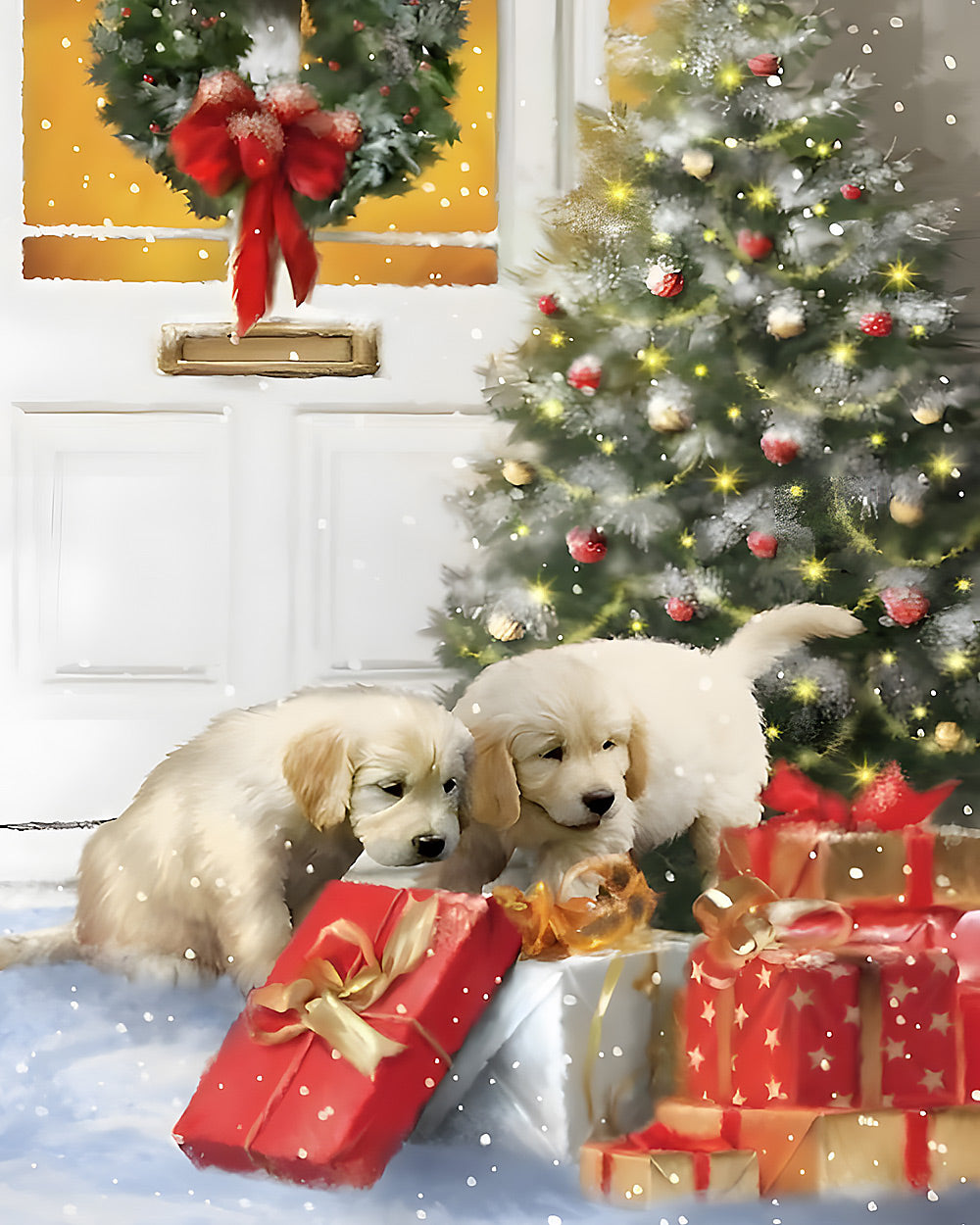 Golden retriever puppies and christmas gifts cross stitch kit for beginners