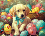 Golden retriever puppy and easter eggs paint by numbers kit for beginners