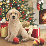 Golden retriever puppy by the christmas tree cross stitch kit for beginners
