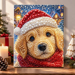 Golden retriever wearing santa hat pearl diamond painting kit for beginners