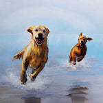 Golden retrievers running on the beach cross stitch kit for beginners