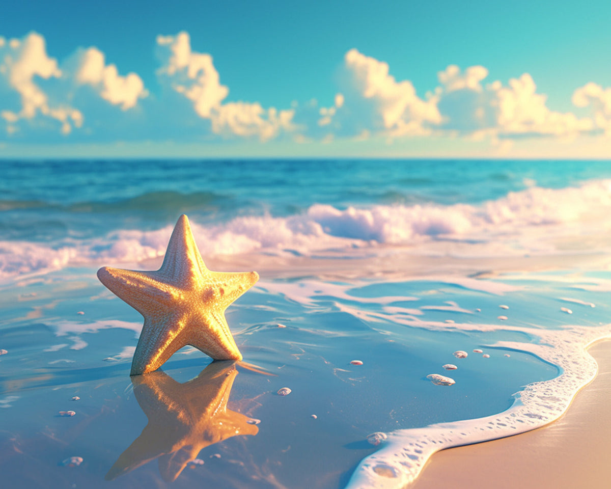 Golden starfish on shore paint by numbers kit for beginners