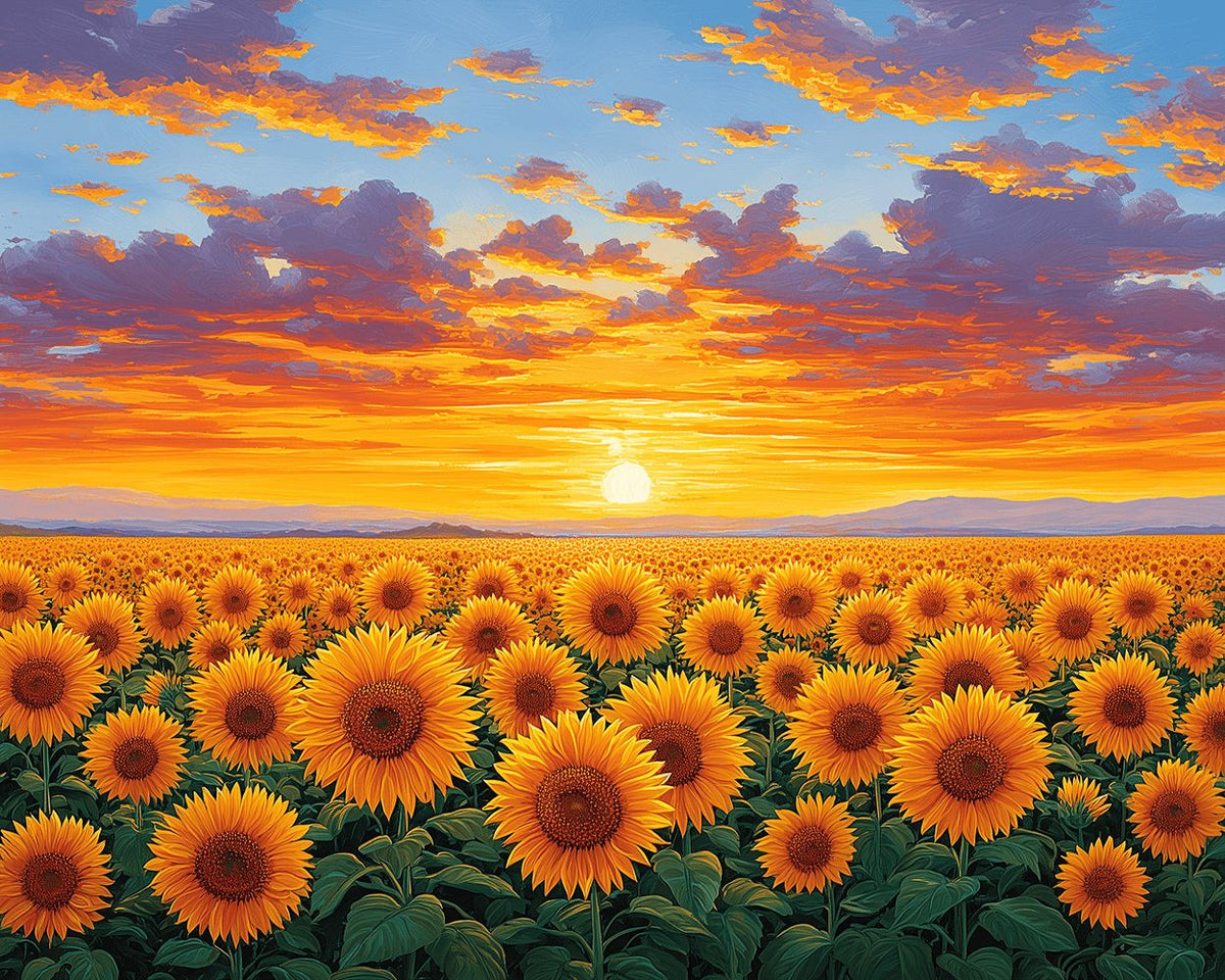 Golden sunflower field at sunset paint by numbers kit for beginners