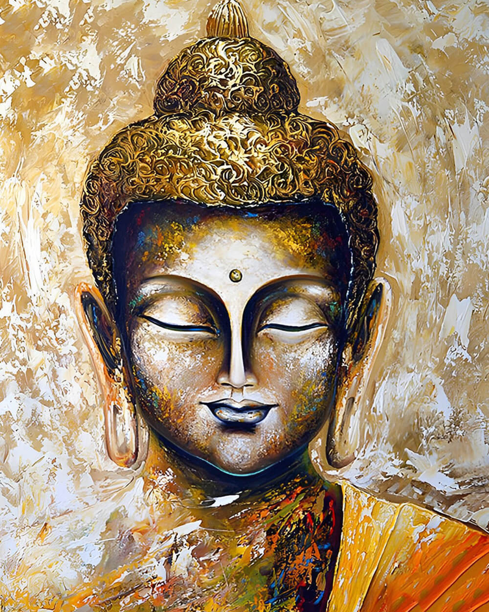Golden textured buddha portrait cross stitch kit for beginners