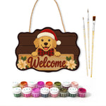 Golden welcome sign paint by numbers door hanger with paints and brushes