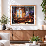 Finished gothic library with wisteria paint by numbers artwork displayed as home decor