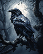 Gothic raven in moonlit forest cross stitch kit for beginners