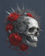Gothic silver skull with red roses cross stitch kit for beginners