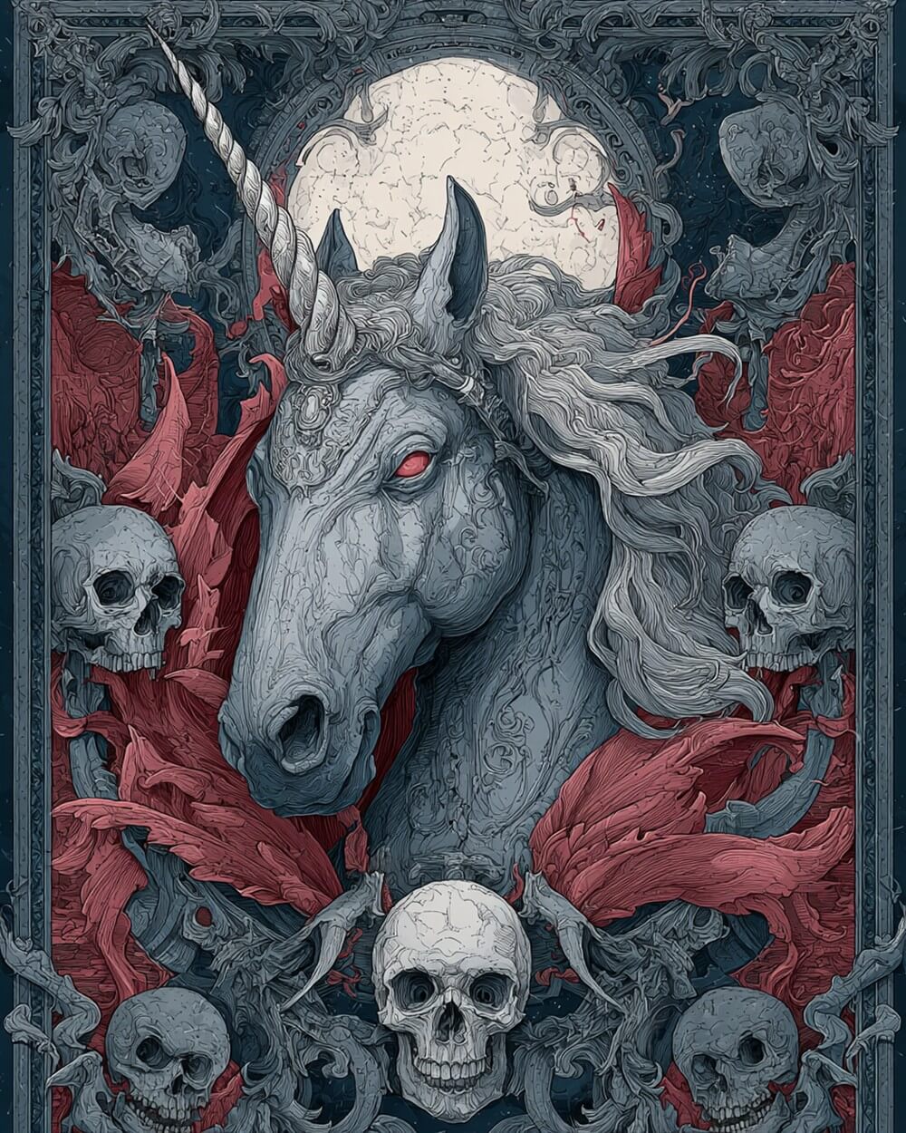Gothic skull unicorn paint by numbers kit for beginners